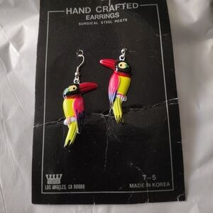 Vintage Hand Crafted Bird Pierced Earrings Made In Korea